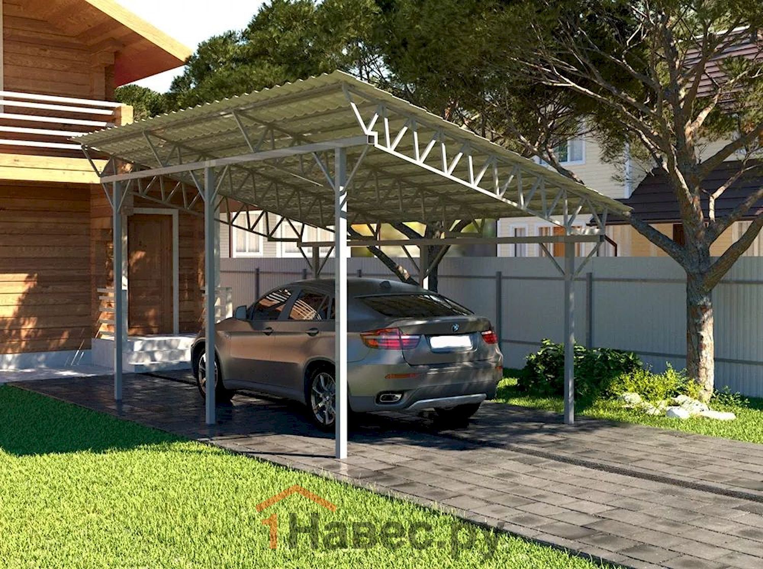 Односкатный навес из металлочерепицы